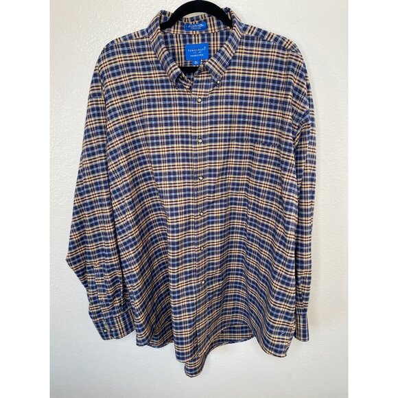 Towncraft Mens Blue yellow Shirt XXL Button-Up Cotton long sleeve collared plaid - Picture 1 of 7